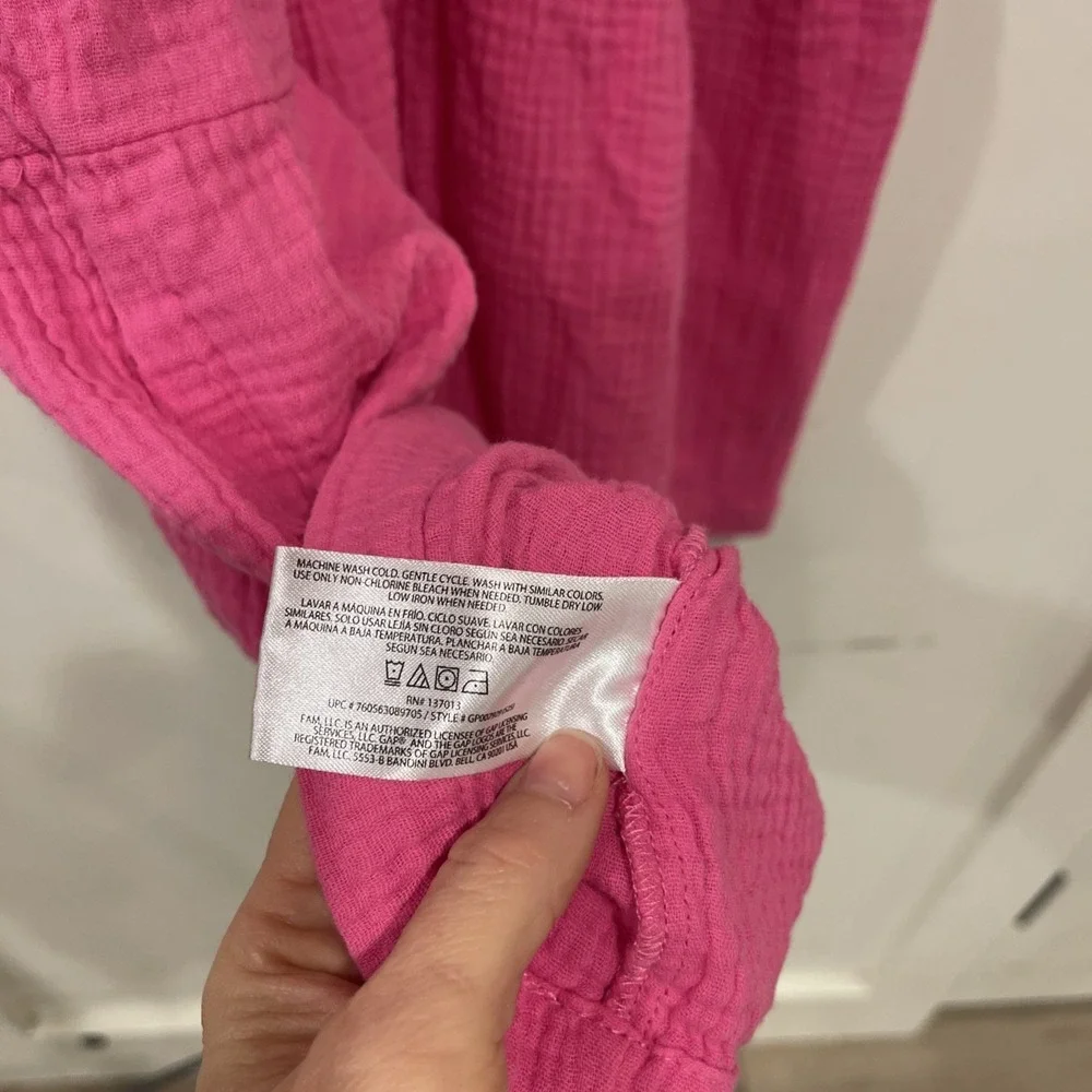 GAP Dress Women's Sz M Pink Crinkle Gauze Tiered Mini Cotton casual cozy - Picture 7 of 7